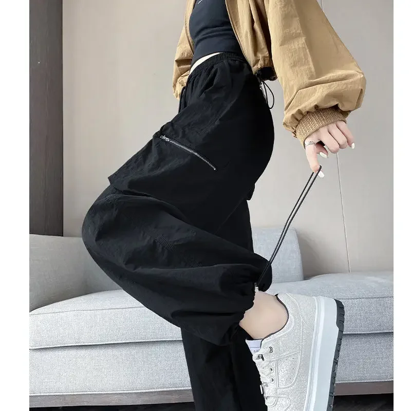 

Zipper pocket American overalls women's early autumn 2024 new high-waist, straight, drooping, wide-leg and leg-tied sweatpants