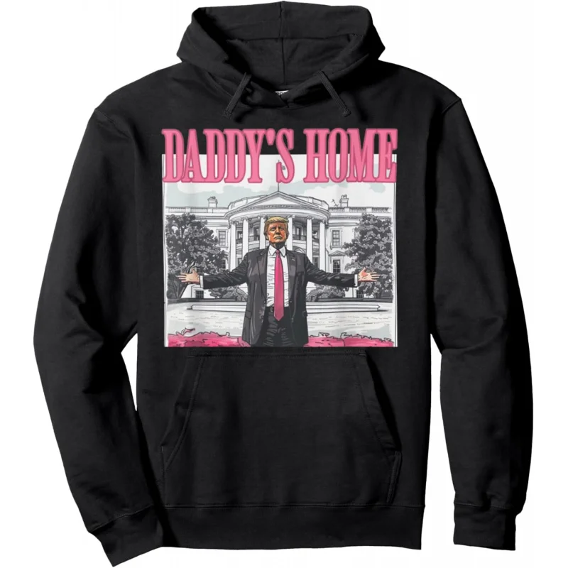 

Men's and Women's Sports Leisure New Fashionable Long Sleeve Fun Trump Pink Dad Home 2024 Hoodie Black