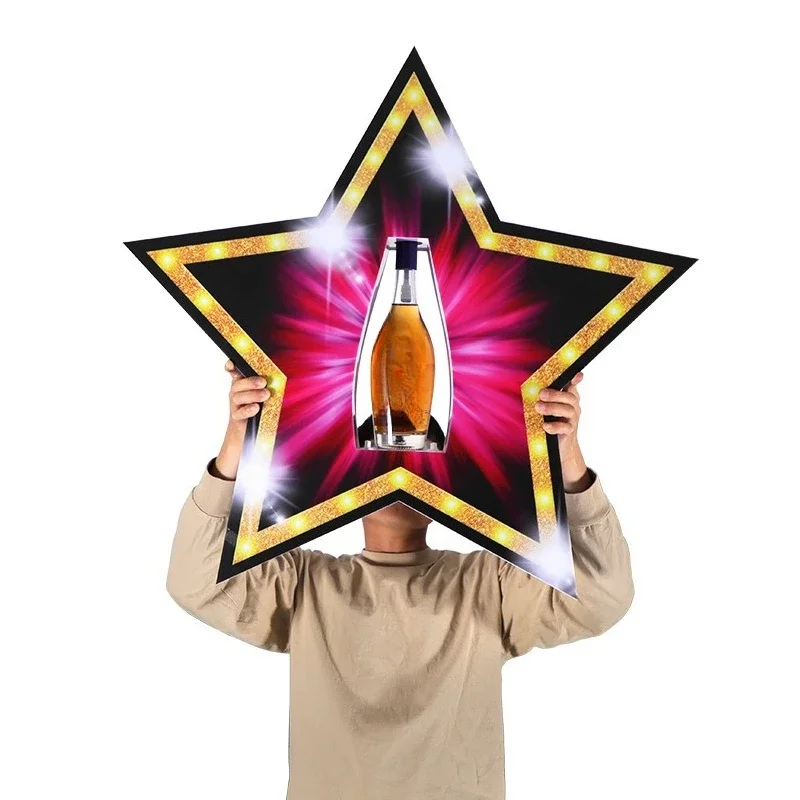 Bar luminous five-pointed star hand holding card acrylic hand holding wine seat foreign wine champagne decorative props