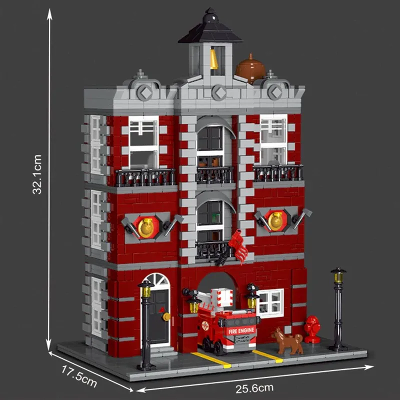 ชุดอาคารสถานีดับเพลิงสไตล์วินเทจ ฉากถนนเมือง สถาปัตยกรรมแบบโมดูลาร์ ชุดประกอบบล็อก ของเล่นเสริมพัฒนาการ ของขวัญ