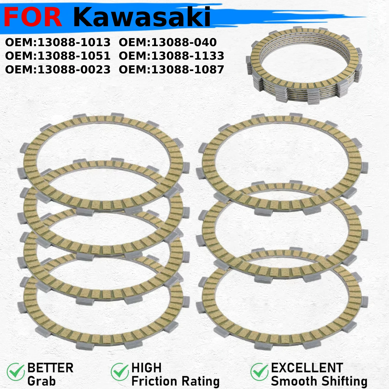 

Motorcycle Friction Clutch Plates Disc For Kawasaki EX400 EX-4 GPZ400S EN400 Twin Bulcan Vulcan 400 EX500 GPZ500 13088-1013