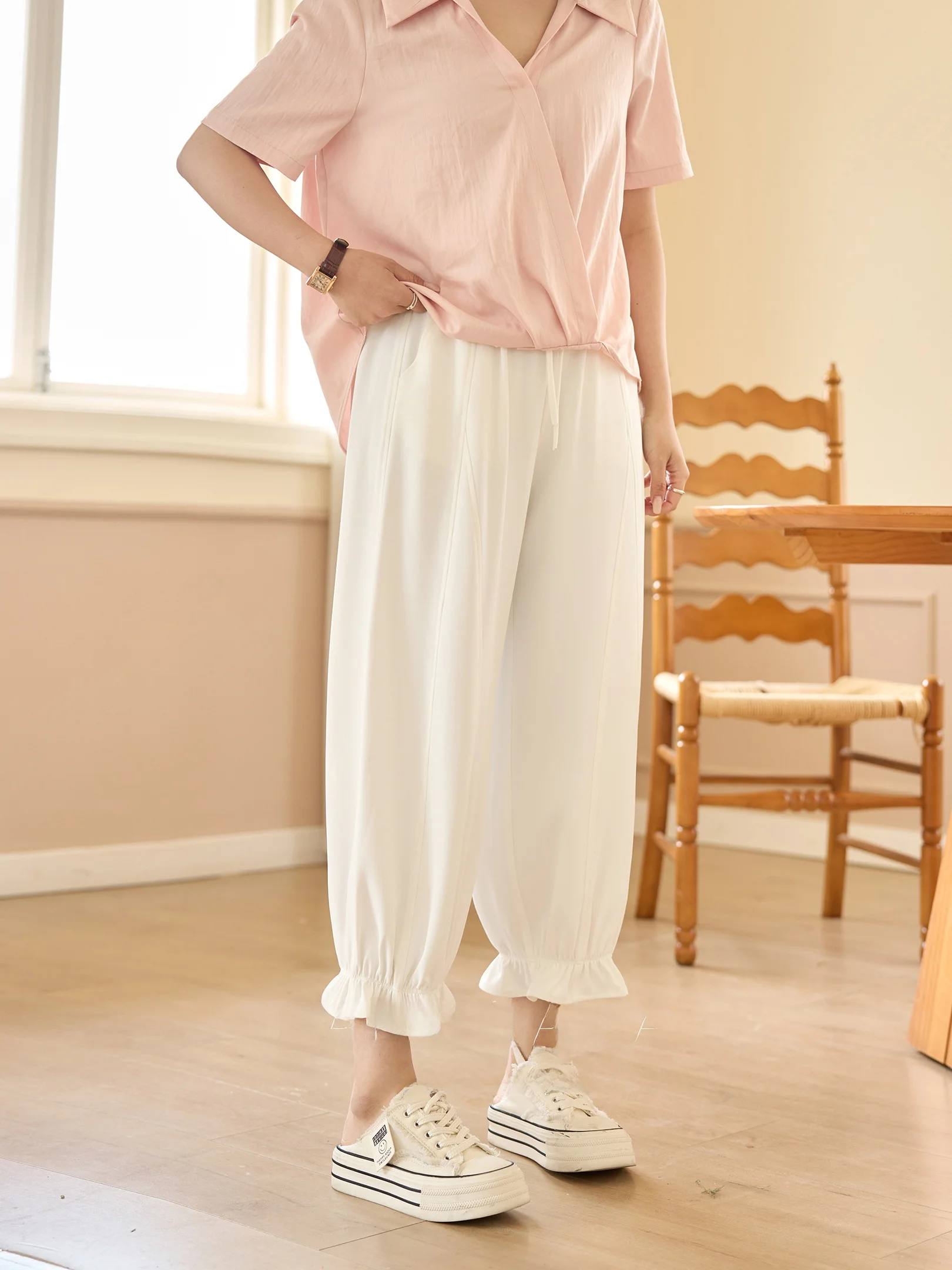 plus Size Casual Pants for Women Summer Loose Flattering Elastic Waist Cargo Pocket Polyester Fiber Breathable Comfortable