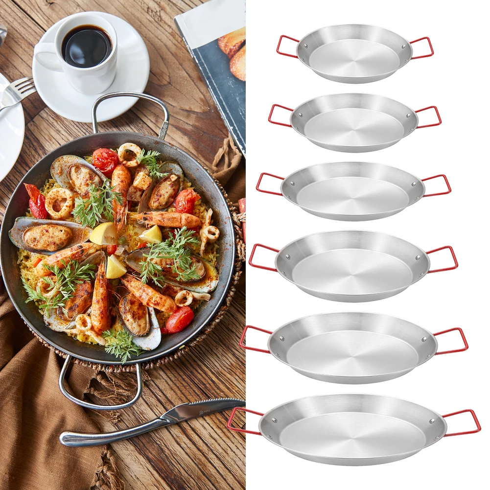 Cooking Pot Pan Stainless Steel Paella Bowl Skillet Serving Plate Pot Wok Stick Snack Tray 18/20/22/24/26/28cm Baking Pan