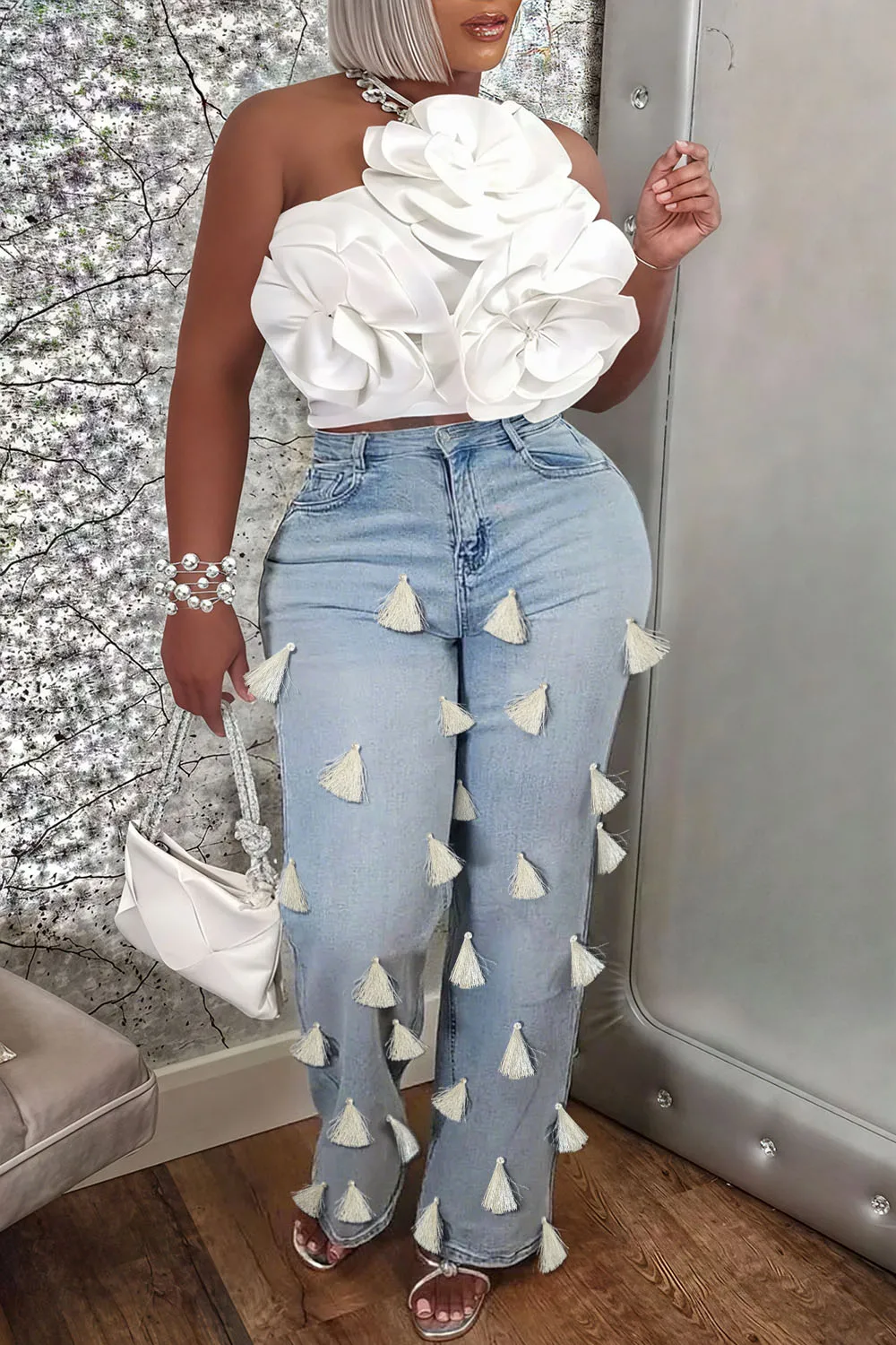 

Plus Size Party Blue Casual Denim Jeans