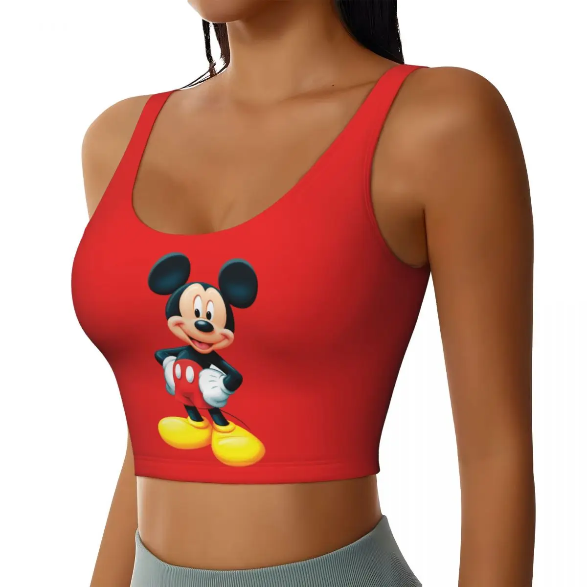 Custom Women's Mickey Mouse Minnie Sports Bra Cartoon High Impact Gym Workout Running Crop Tank Tops