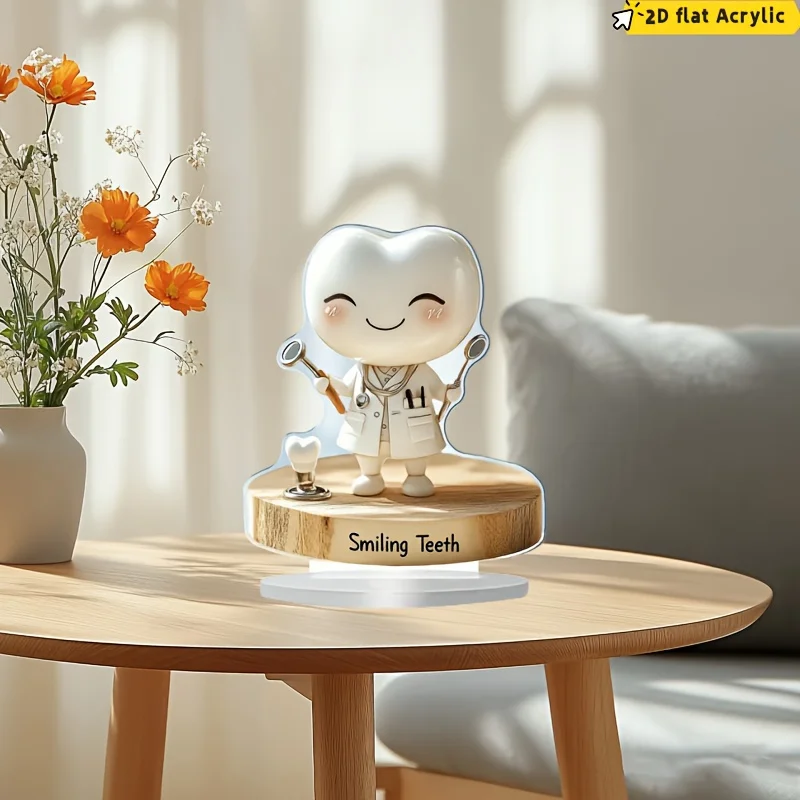 2D Flat, 2D Flat Acrylic Decoration, a Gift Suitable for All Four Seasons and Eleven Holidays, Dental-Themed Ornament – Smiling