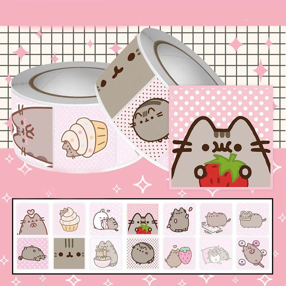 500 Stück/Rolle Cartoon Niedliche Pusheen Graffiti Rollaufkleber PVC-Material Personalisierbar DIY Handy-Umschlag Wasserdicht für Kinder – Detail 2