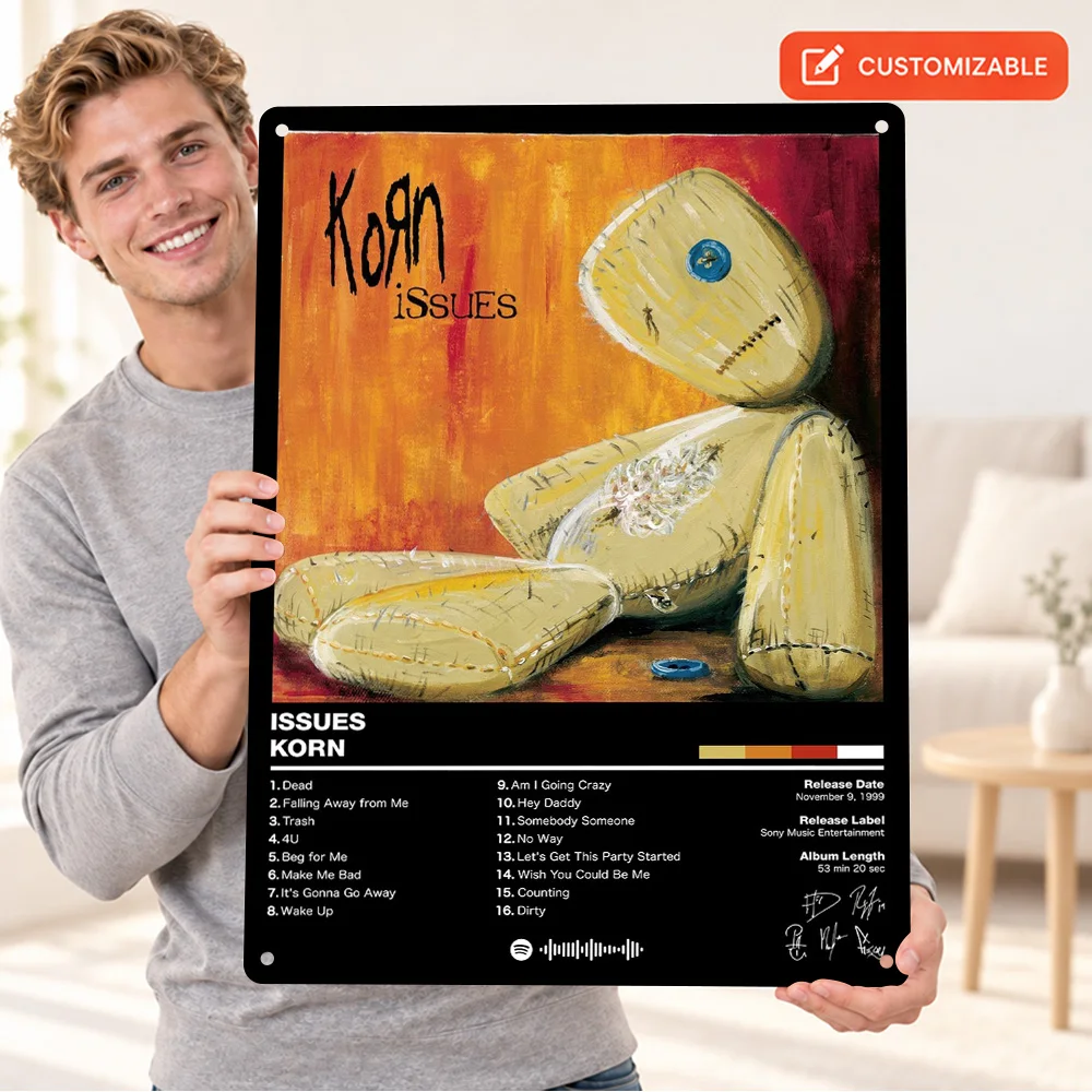 Korn Issues Music Album Textured Metal Poster Personalized Aluminum Sign Illustrated Wall Art For Studio Record Collector Gift
