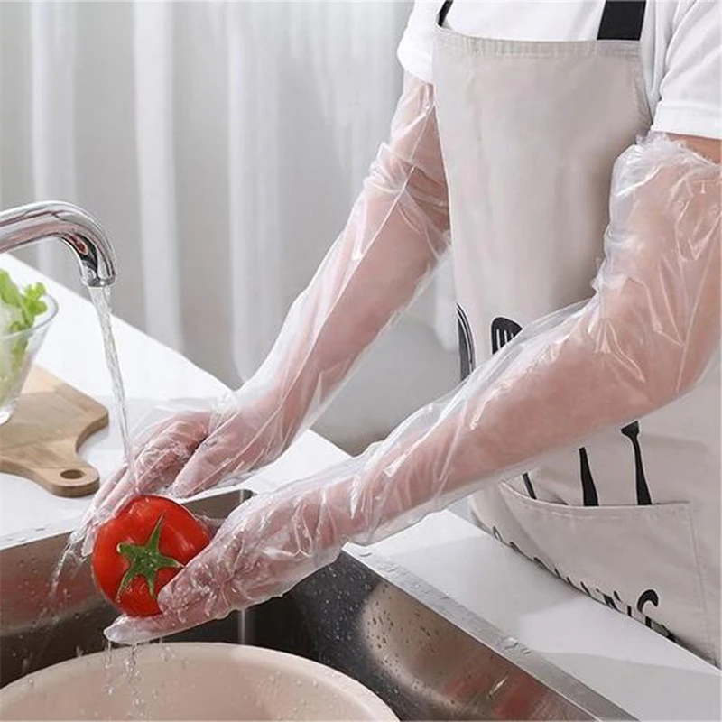 20PCS Disposable Arm Guard Gloves Kitchen Household Cleaning Waterproof Elastic Drawstring Lengthened CPE Long-Arm Gloves