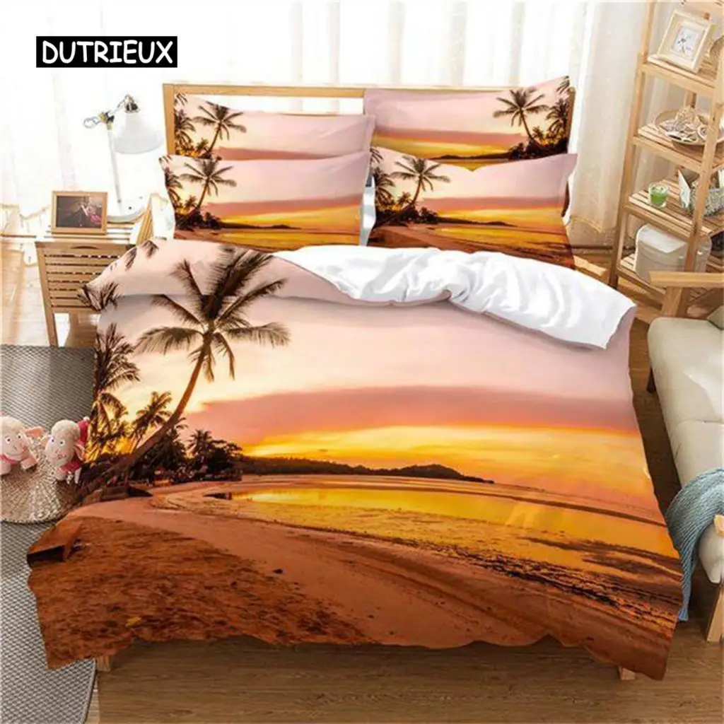 

Beach Scenery Duvet Cover Summer Hawaii Landscape Bedding Set Twin Full King For Girl Boys Microfiber Tropical Trees Quilt Cover