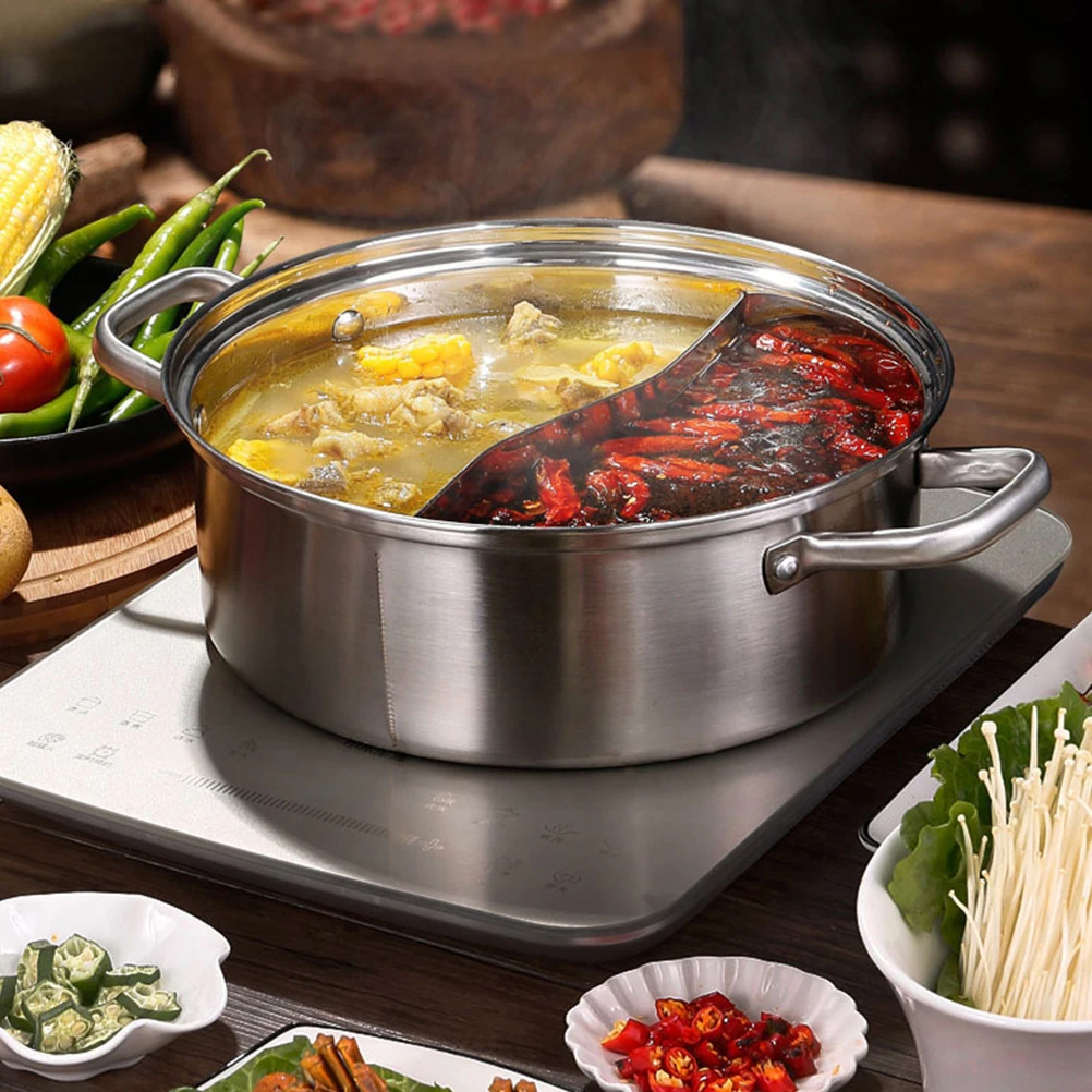 

1Pcs Stainless Steel Pot Practical Dual Compartment Hot Pot Suitable Gas Induction Electric Stoves Home Kitchenware