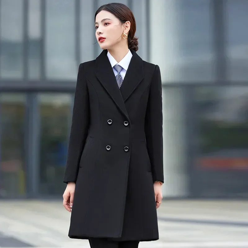 Professional clothing medium and long coat women's commuter slim fit thickened padded cotton 4S store sales department woolen