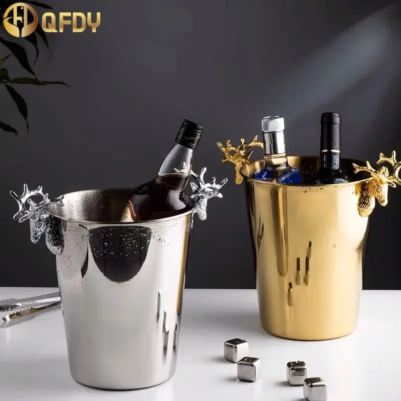 KTV Wine Chiller Bottle Cooler Stainless steel Ice Barrel European style champagne barrel Gold deer head ice bucket