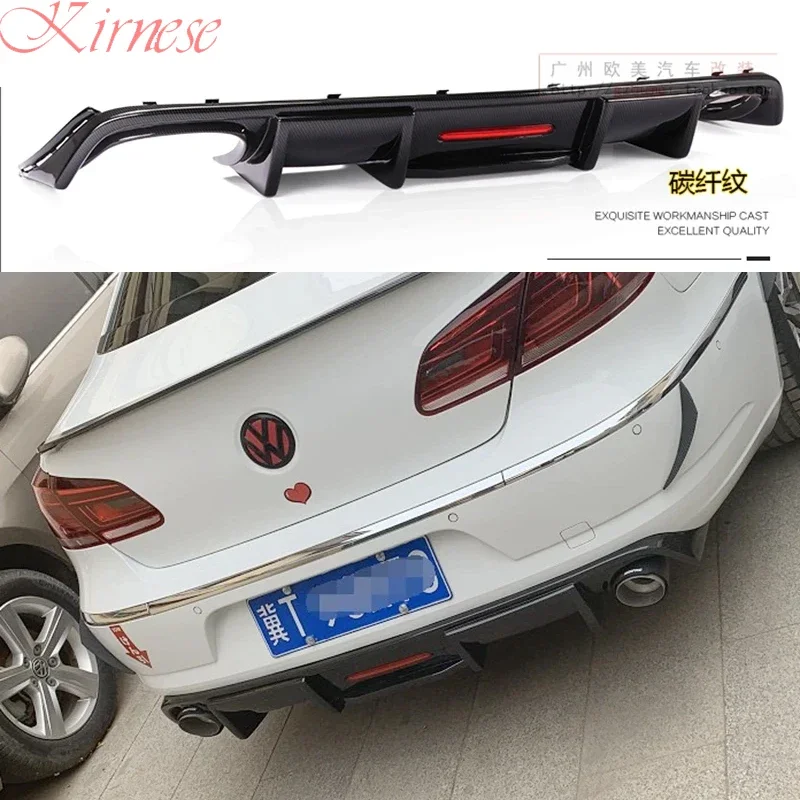 for Volkswagen Passat CC spoiler 2009-2017 LED light diffuser bumper guard carbon fiber rear lip