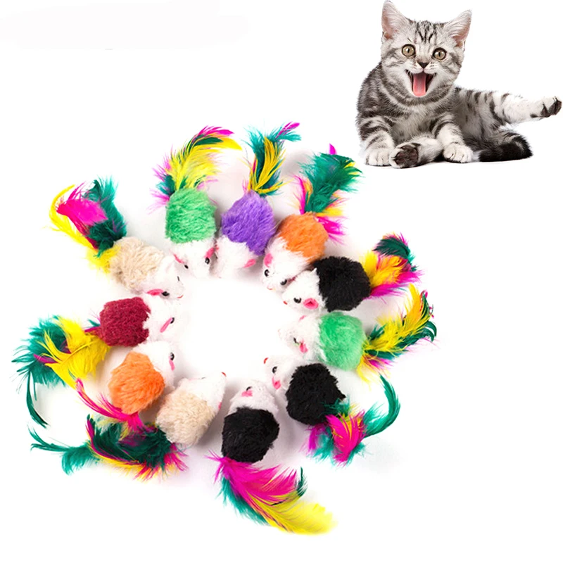 10 stücke/20 stücke Weiche Fleece Falsche Maus Katze Spielzeug Bunte Feder Lustige Spielen Ausbildung Spielzeug Für Katzen Kätzchen welpen Pet Liefert