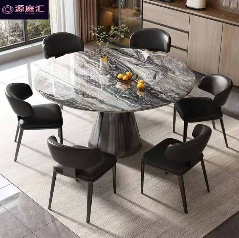 Italian natural microcrystalline stone retractable rotating household small apartment Italian light luxury round table