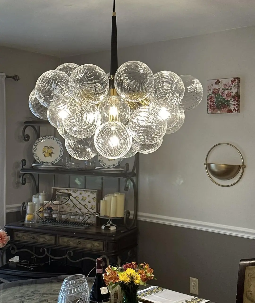 LONGREE Wind Instruments Style Chandelier 6-Lights Swirled Glass Globe Kitchen Island Light Fixture