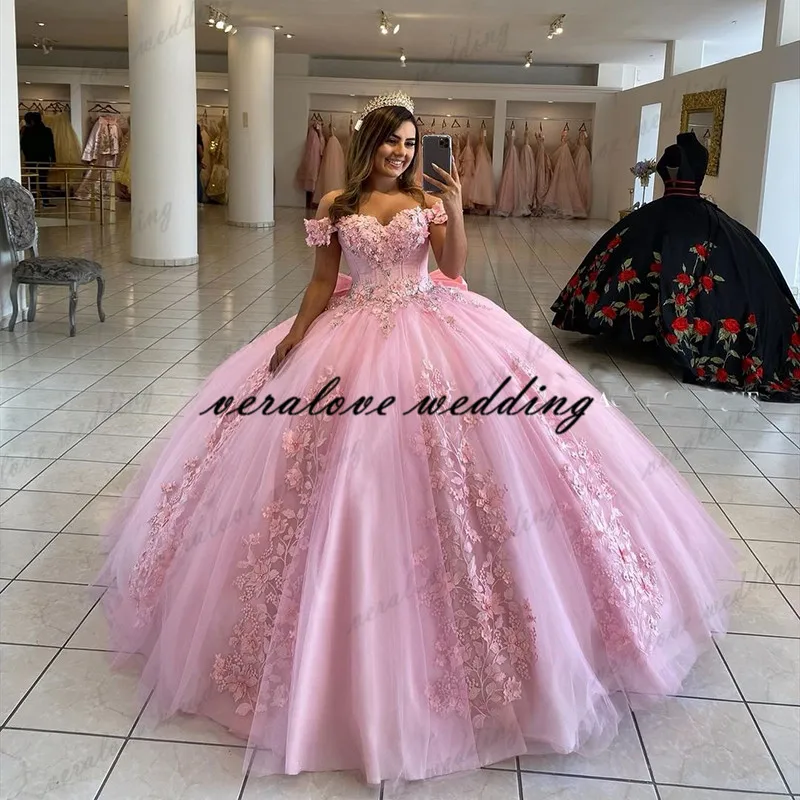 Robes de Quinceanera roses personnalisées, robe de Rh, robe bouffante à fleurs roses 3D, robe Sweet 16, fête de célébrité, quelle que soit la remise des diplômes