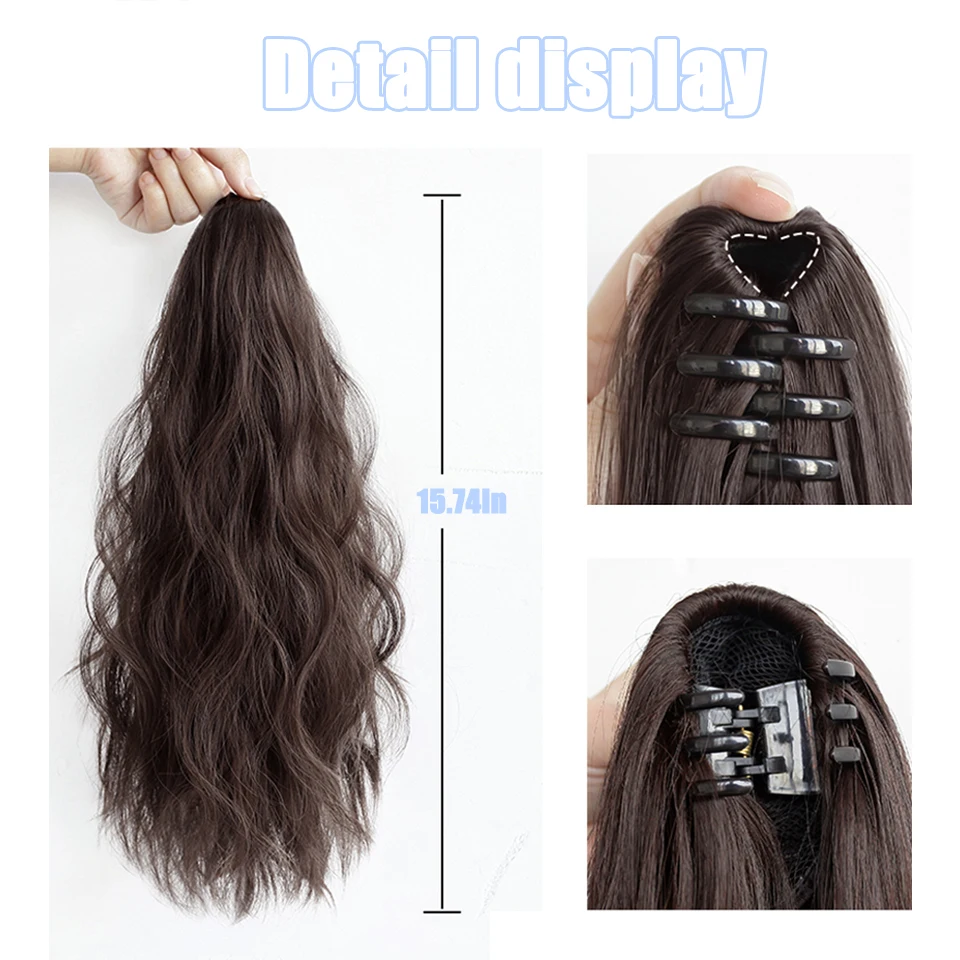 LM Long Wavy Straight Claw Clip On Ponytail Hair Extension Synthetic Ponytail Extension Hair For Women Pony Tail Hair Hairpiece