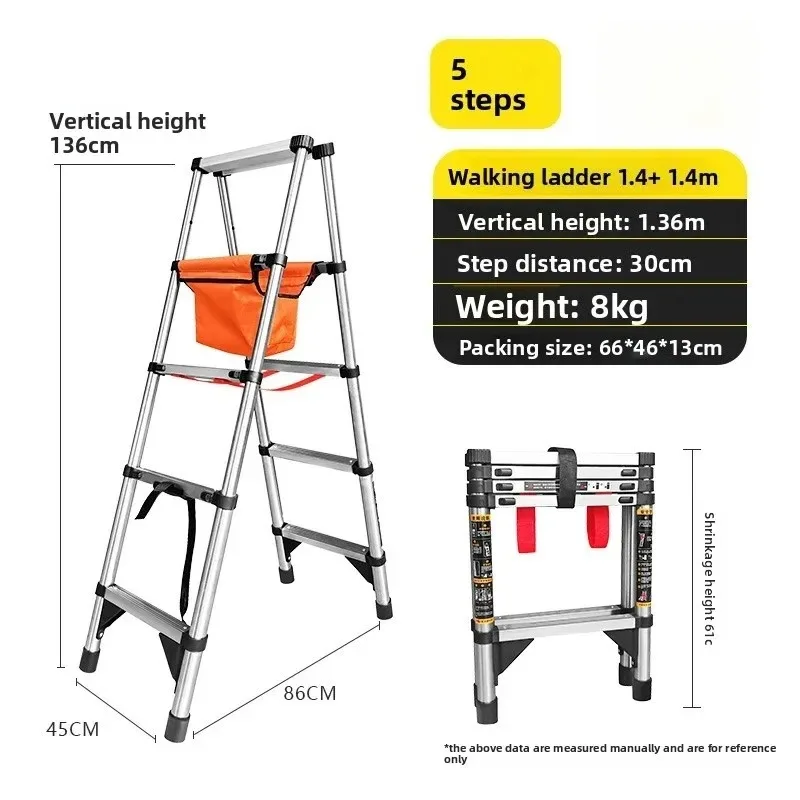 Walking Herringbone Ladder Folding  Telescopic Ladder Stainless Steel Thickened Portable Lift Heavy Duty Anti Slip Safe For Home