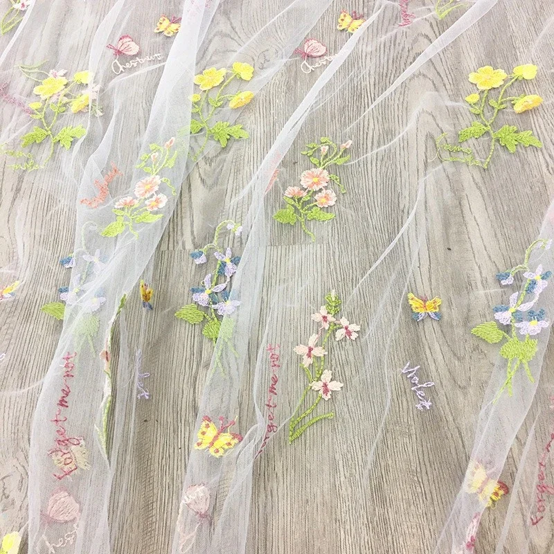 1 Yards Embroidered Fabric Mesh DIY Clothes Flower Wedding Dress Tutu Skirt Accessories