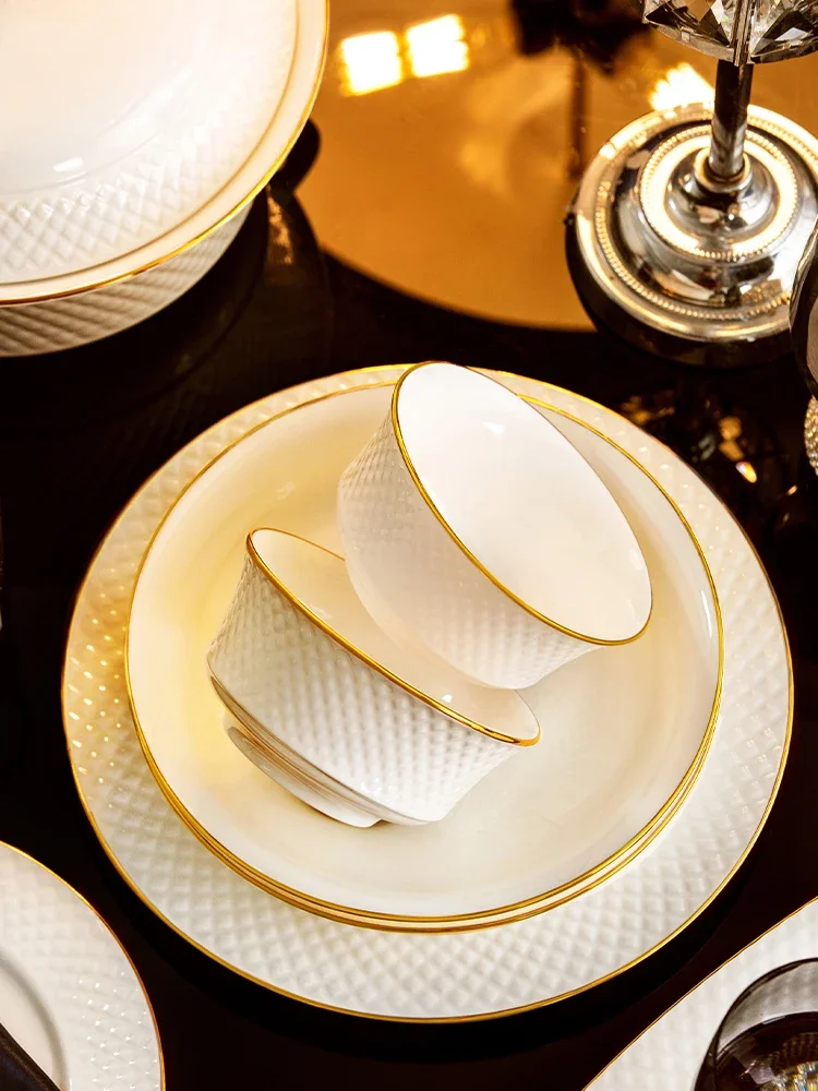 Jingdezhen High-End Hotel Tableware Light Luxury Ceramic Tableware Plate Combination Moving into the New House Bone China