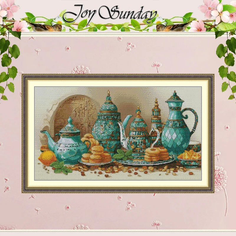 

Набор для вышивания крестиком с узорами «Чай и печенье», DIY, 11CT 14CT 16CT, HD, с нанесенным рисунком, DMC, набор для вышивания, рукоделие