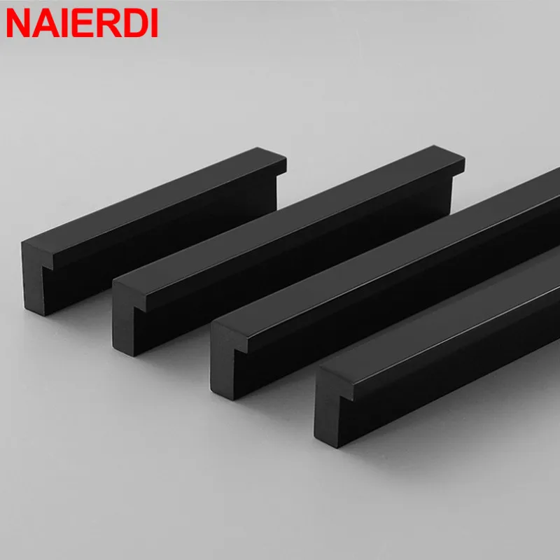 NAIERDI T Bar Long Cabinet Handles Black Gold Aluminum Alloy Kitchen Cupboard Pulls Furniture Handle Drawer Knobs Hardware