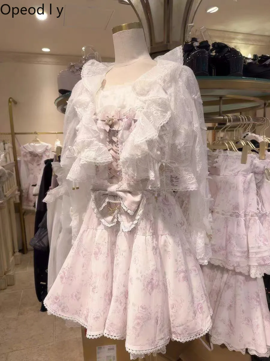 

Liz's New Mass-produced Ji Series Puff Sleeve Dress 2026 Spring Summer Rose Print Bow High-waisted A-line Dress for Women