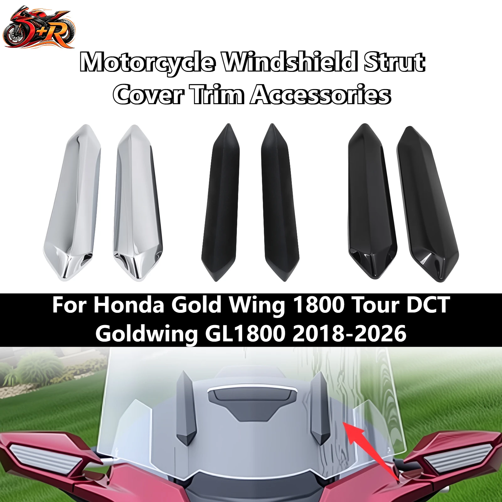 

Motorcycle Windshield Strut Cover Trim Accessories Fit For Honda Gold Wing 1800 Tour DCT Goldwing GL1800 2018-2026 Chrome/Black
