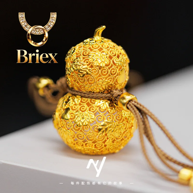 Briex Jewelry Luxury 24K 9999 Pure Gold real gold Fu hollow silk oversized gourd pendant