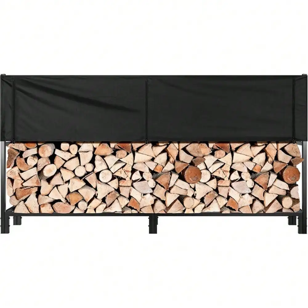 Heavy Duty 8 ft 1/2 Cord Firewood Rack w/ Cover Combo Log Holder Up to 3300 lbs