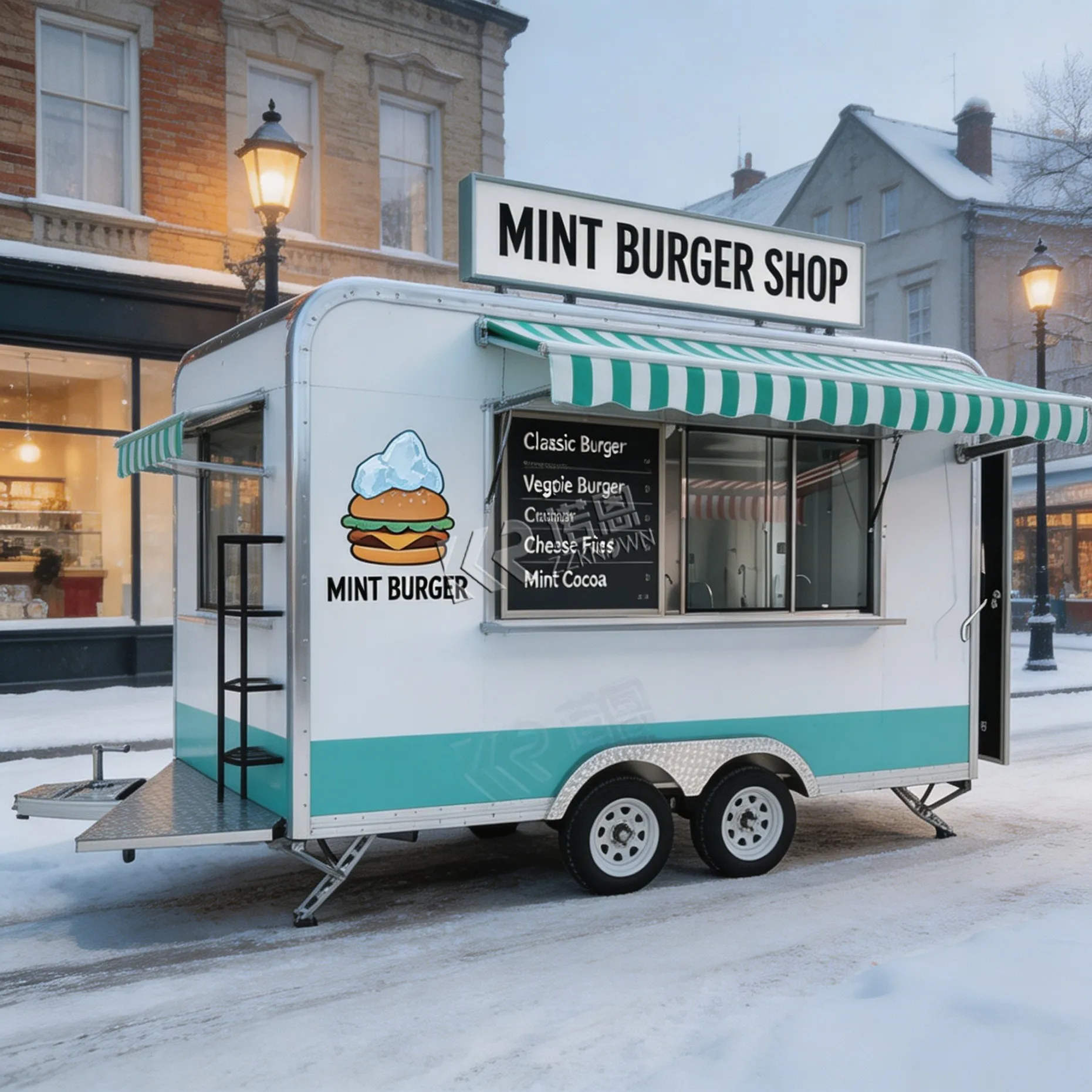Custom Branded Black Food Trailer Mobile Cart for Burgers Fries Tacos Street Food & Food Truck Festival