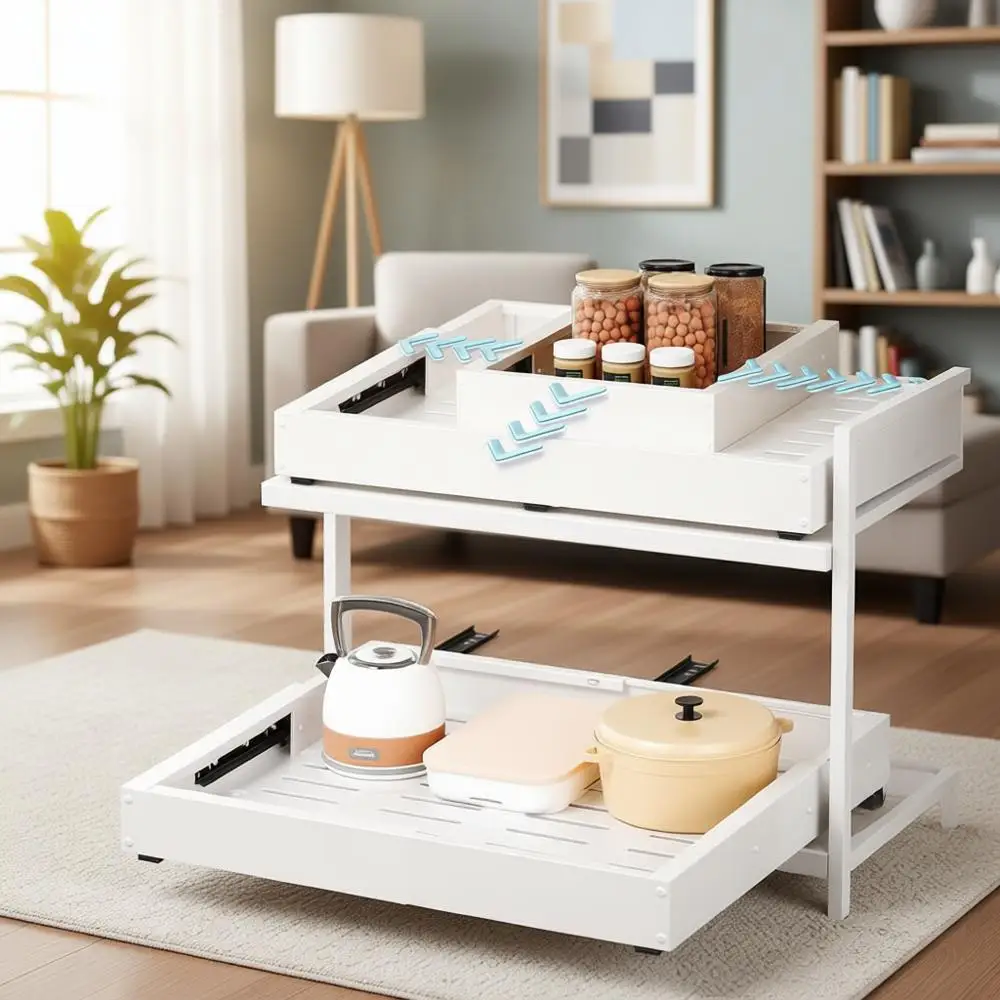 

Регулируемый выдвижной органайзер для шкафа, ширина 12-19 дюймов и глубина 17-23 дюйма, 3 направляющие, для кухни, кладовой или ванной комнаты