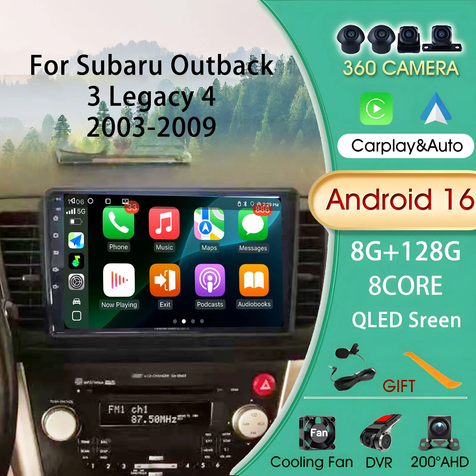 Autoradio 2Din Android For Subaru Outback 3 Legacy 4 2003-2009 Car Radio Multimedia Video Player Carplay Auto Head Unit Video