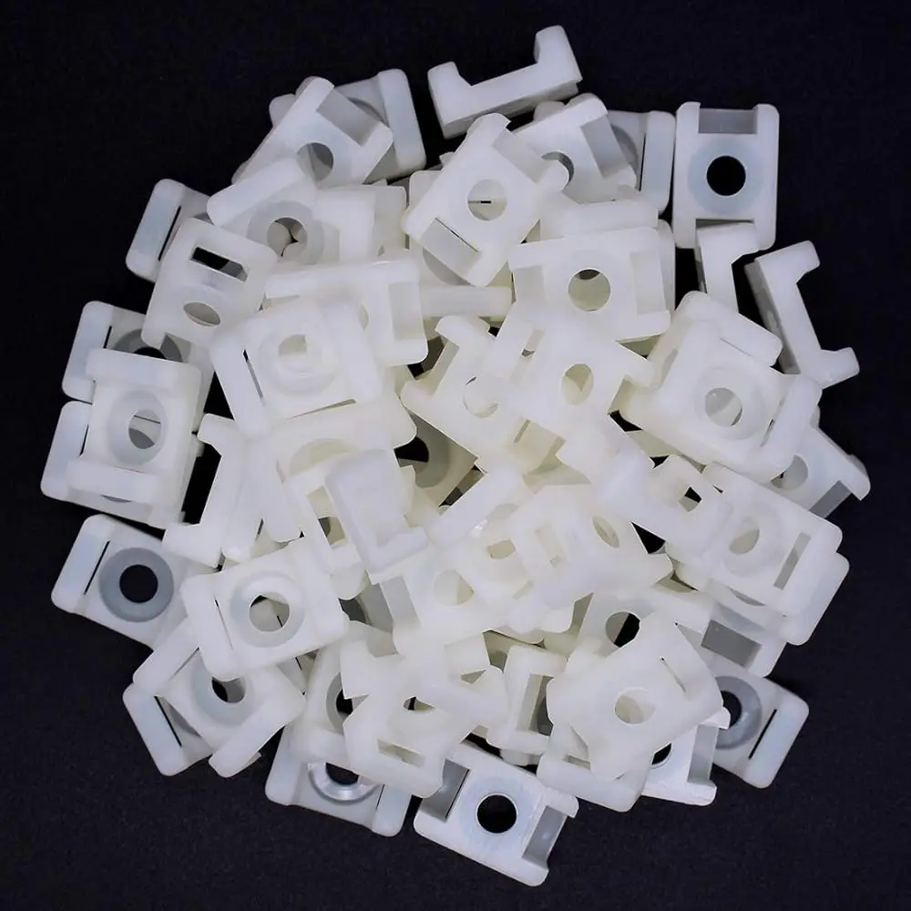 

100Pcs Cable Tie Mount Saddle Set, 9mm Saddle Cable Mounts, Plastic Cable Tie Base, White Cable Tie Saddle Base for Wire Mana