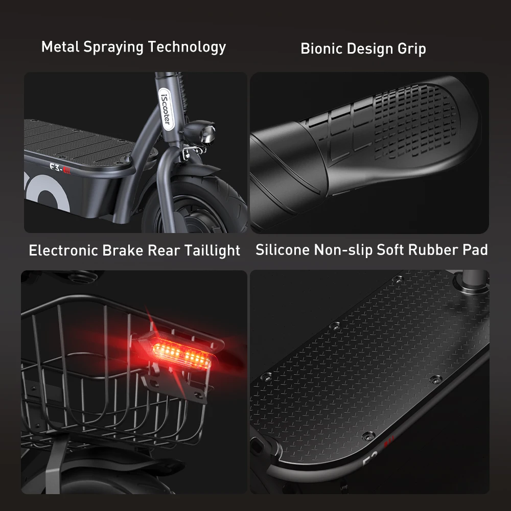 IScooter F3 E-Scooter, 13Ah Large Battery 60KM Max Range, 10'' Inflatable Road Tires, Foldable Electric Scooter with Removable Seat and Basket for Urban Travel