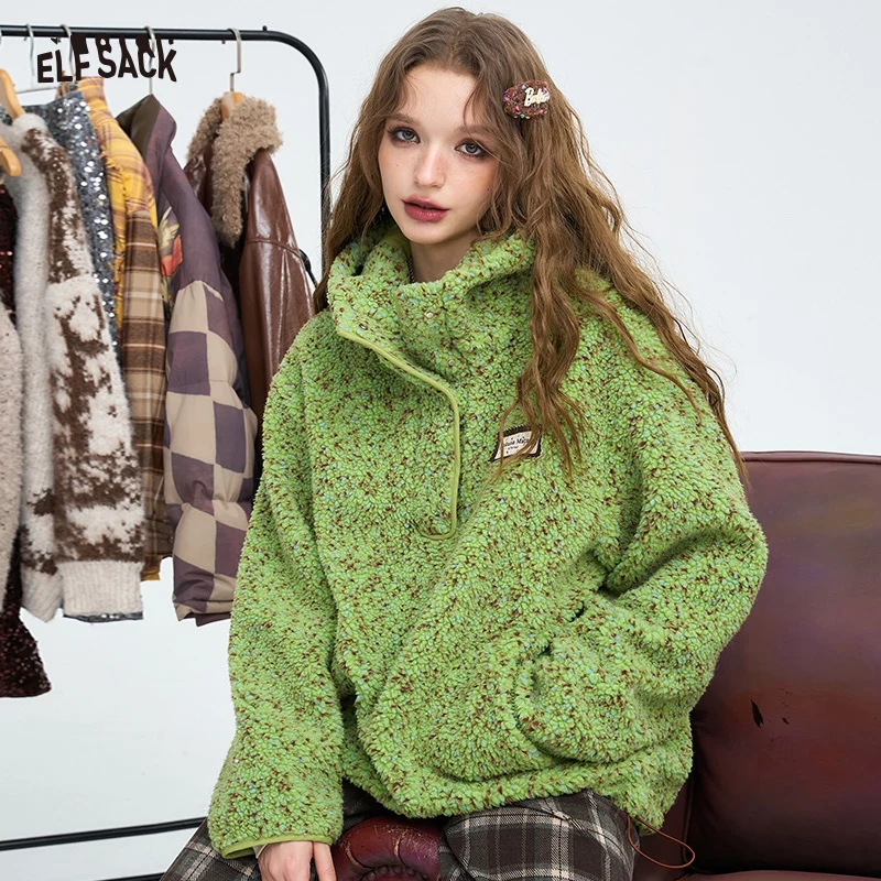 ELFSACK 2024 Winter New Arrivals Colorful plush winter coat women