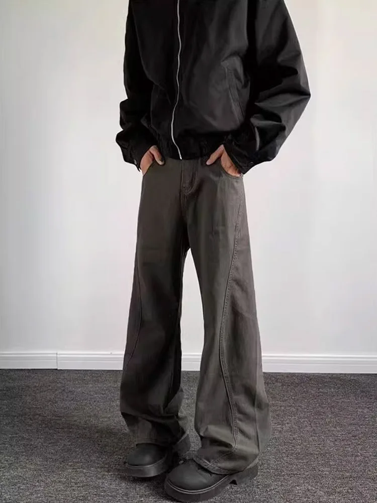 

Retro American Waed Men's Autumn Winter Work Pants Loose Straight Casual Trousers Bell Bot Deconstructed Jeans