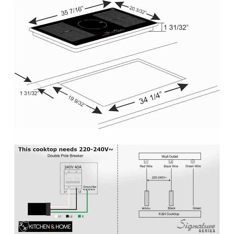 K&H SIGNATURE SERIES 5 Burner 36 Inch Built-in Induction FLEX Electric Stove Top Ceramic Cooktop SLIDER Touch Control