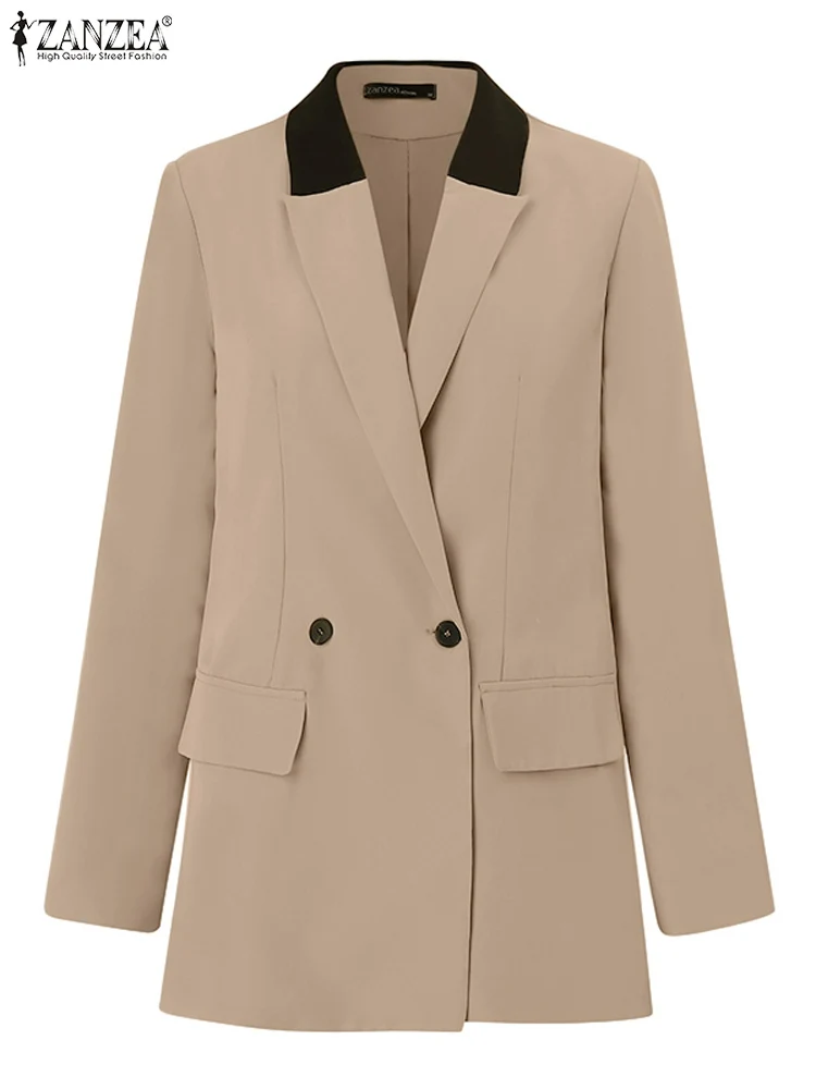 ผู้หญิง Colorblocck เดินทางแจ็คเก็ต ZANZEA Casual หลวม Blazer Office Lady แขนยาวชุด Elegant Double-Breasted Coats