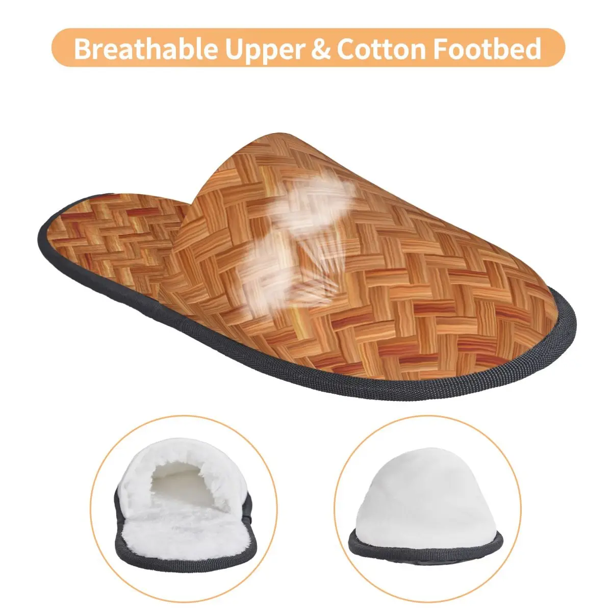 Custom Print Women Rattan Wicker Basket Weave Print House Slippers Soft Warm Memory Foam Fluffy Slipper Indoor Outdoor Shoes