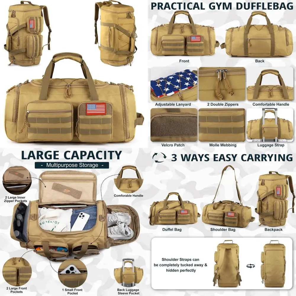 

70L Large 3-in-1 Sports Duffel Bag for Men with Shoe Compartment - Water-Resistant Travel Backpack for Weekend Trips