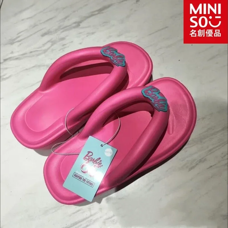 Miniso Barbie Summer Women Slipper Women\'s Pink Slides Indoor Platform Outdoors Kawaii Shoes Flip-flops Beach Garden Sandals Y2k