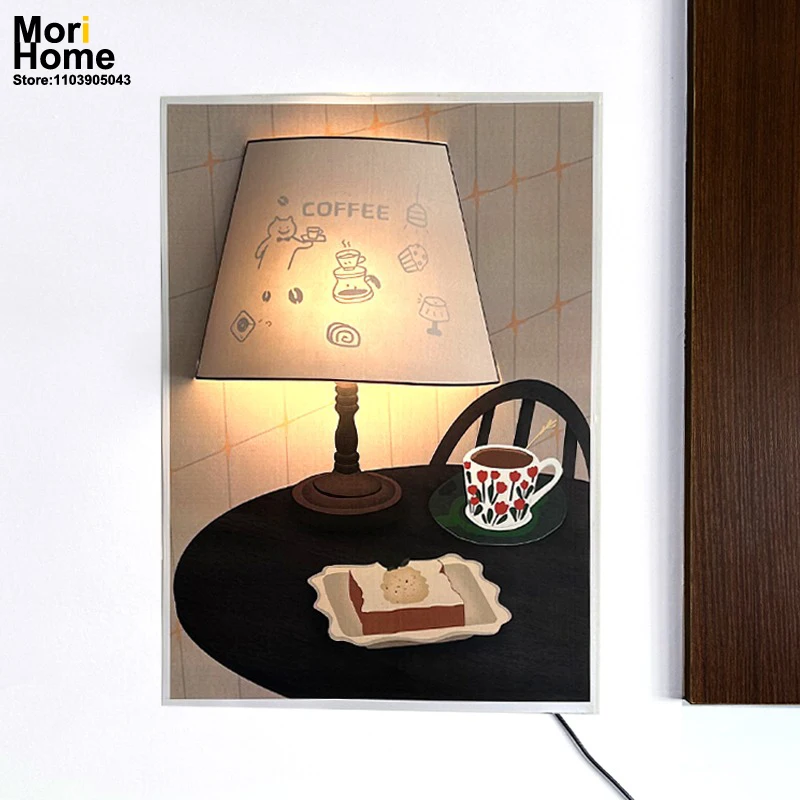 

Настенный светильник с ностальгической иллюстрацией, перезаряжаемый плакат «сделай сам», окружающий свет для кофейни, отеля, спальни, гостиной, ночник