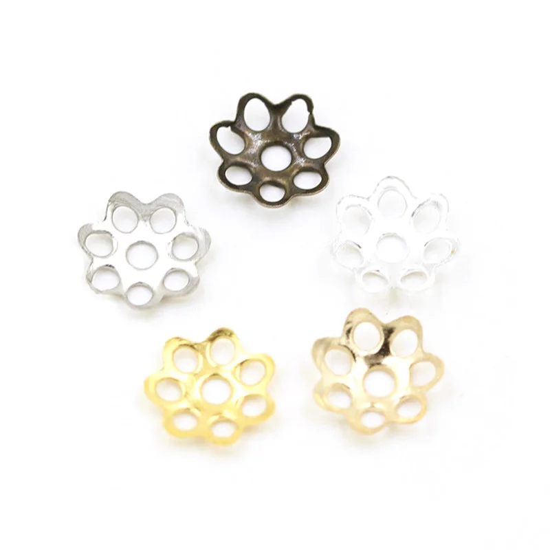 300pcs 6/7/8mm Spacer Bead Caps Multi-Petal Flower Spacer Bead Hollow Bead End Cap Metal End Charm Cap for Jewelry Making