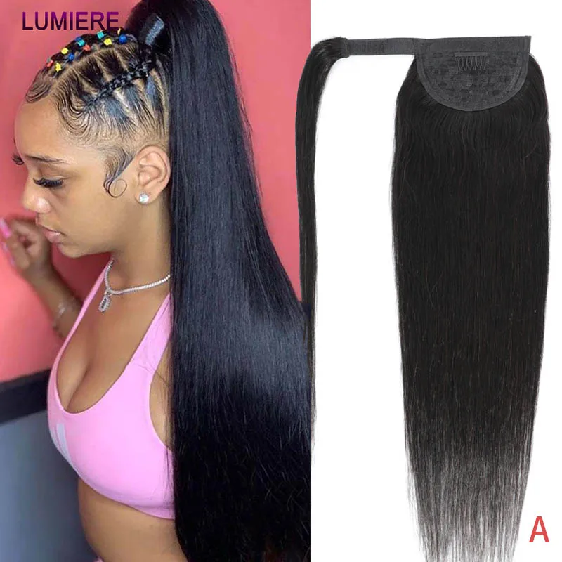 

Прямые человеческие волосы с костями, хвост с оберткой вокруг 100% бразильских человеческих волос, хвостики для женщин, натуральный цвет, 8-26 дюймов, оптовая продажа