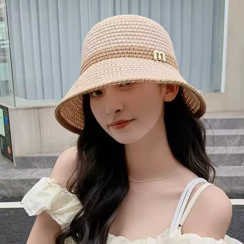 Bucket Hat for Women Summer Foldable Beach Cap Solid Color Sunhat Fisherman Caps Spring Summer Hollow Hat