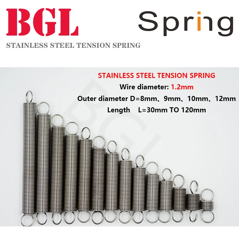 

5pcs/Lot 1.2mm Stainless Steel Tension Spring with O hook extension spring free lengh 30-120mm