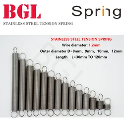 5pcs/Lot 1.2mm Stainless Steel Tension Spring with O hook extension spring free lengh 30-120mm